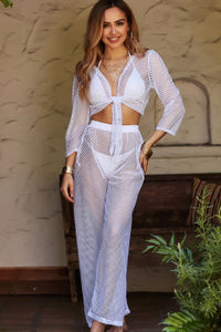 Jamaican Sunset White Fishnet Two Piece Beach Cover Up image
