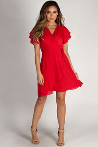 "Summer Sippin'" Red Ruffled Shoulder Dress image