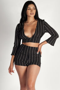 "While We're Young" Black Striped Plunge Crop Top image