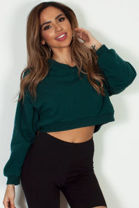 "Planet Valentine" Forest Green Cropped Crewneck Sweater image