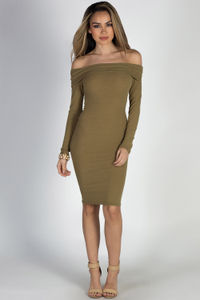 "Come on Over" Olive Off Shoulder Long Sleeve Bodycon Dress image