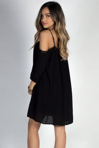 "La Boheme" Black Lace Trimmed Off Shoulder Boho Mini Dress image