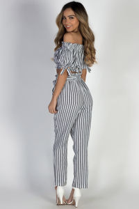 "Livin' My Best Life" Grey Striped Pants with Front Tie image