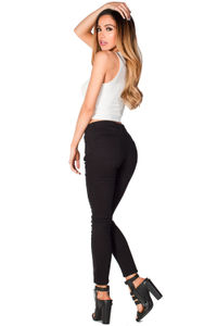 "Meryl" Black Denim Mid Rise Stretch Classic Skinny Jeans image