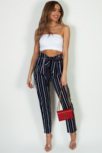 "Sunny Days" Navy Blue Striped High Waisted Capris image