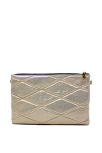 Gold Metallic Quilted Zipper Top Clutch Handbag image