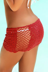 Tequila Sunset Red Mini Crochet Beach Skirt Cover Up image