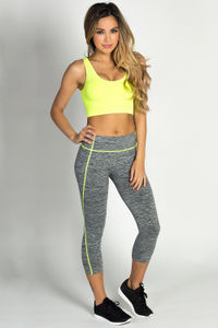 "Shakti" Neon Yellow & Charcoal Yoga Sport Performance Legging image