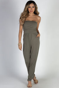 "Free Me" Olive Strapless Tube Top Jumpsuit image