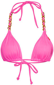 Neon Pink Triangle Bikini On a Chain Top  image