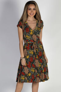 "Pretty Picture" Olive Floral Short Sleeve Wrap Dress image