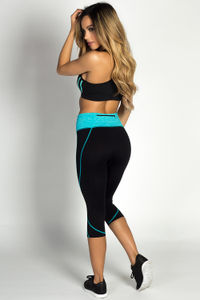 "Chakra" Black & Turquoise Capri Yoga Sport Leggings image