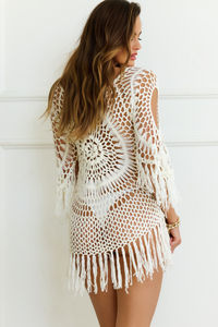Wanderlust Weave White Long Sleeve Pullover Crochet Cover Up image