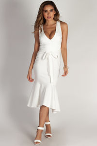 "You Don't Have To Call" White Fit & Flare Waist Tie Maxi Dress image