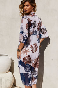 Navy Floral Beach Cover Up w/ Drawstring Waist image
