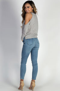 "Becky" Blue Distressed Denim Skinny Jeans image