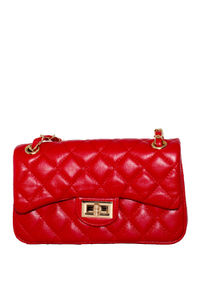 Red Leather Diamond Stitch Bag image
