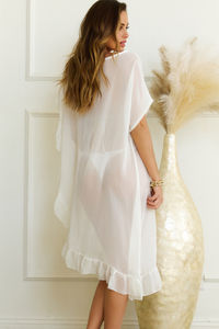 Shoreline White Sheer Mesh Pullover Beach Cover Up image