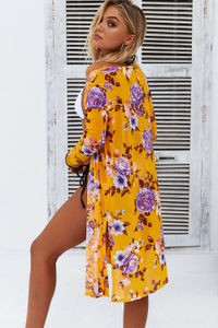 Serena Mustard Mesh Peony Floral Beach Cover Up image