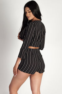 "Bad Tings" Black Striped Chiffon Shorts image