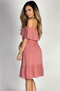 "Merilee" Rose Cute Ruffled Off Shoulder Summer Dress image