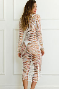 Enchanted Coast White Maxi Crochet & Tassel Dress Cover Up image