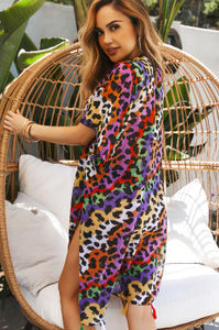 Rainbow Leopard Chiffon Kimono Cover Up image