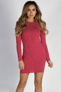 "Let Me Breathe" White Striped Red Long Sleeve Dress image