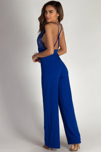 "Never Be Yours" Royal Blue Lace Top Jumpsuit image