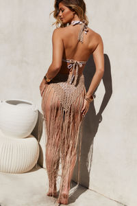 Tri-Coastal Beige Fringe Maxi Dress Cover Up image