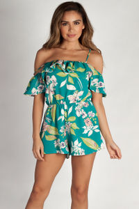 "On The Run" Persian Green Floral Crepe Romper image