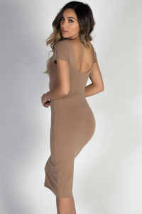 "One & Only" Taupe Scoop Back Short Sleeve Midi Dress image