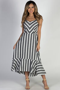"First Time" Grey Striped Flare Maxi Dress image