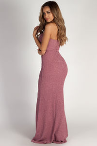 "Wish Come True" Mauve Glitter Strapless Plunging Sweetheart Maxi Gown image