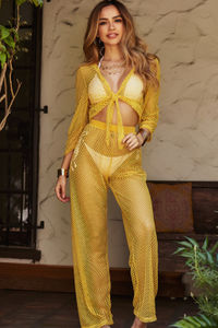 Jamaican Sunset Mustard Fishnet Two Piece Beach Cover Up image