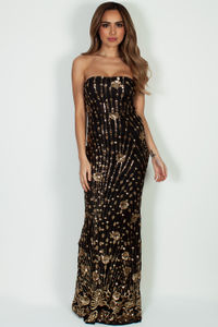 "Vivacious Vibes" Black & Gold Sequined Maxi Gown image