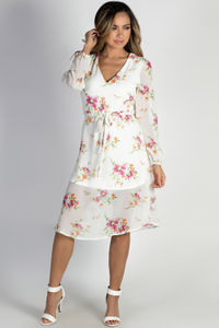 "Romantic at Heart" White Long Sleeve Floral Dress  image
