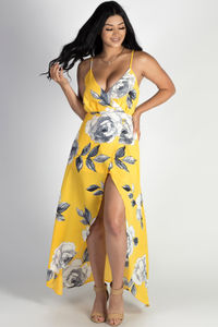 "Rockin' That Thang" Yellow Floral Print High-Low Dress image