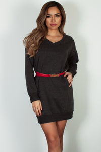 "Cozy Times" Charcoal V-Neck French Terry Sweater Dress image