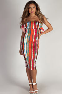 "Perfect Day" Multi Color Striped Ruffle Tube Dress image