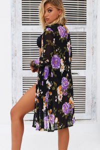 Dragonfly Black Mesh Peony Floral Beach Cover Up image