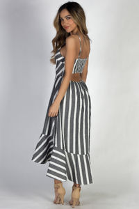 "First Time" Grey Striped Flare Maxi Dress image