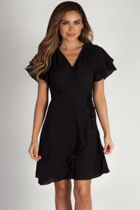 "Summer Sippin'" Black Ruffled Shoulder Dress image