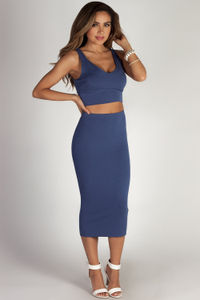 "Mamacita" Slate Blue Cropped Tank Top And Midi Skirt Set image