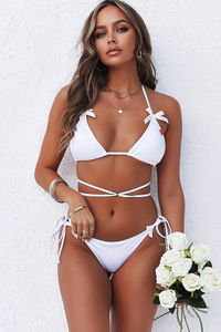 White Bridal Strappy Triangle Bikini Top with Bows image