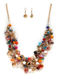 Rainbow Crystal Beaded Cluster Necklace & Matching Earring Set  image