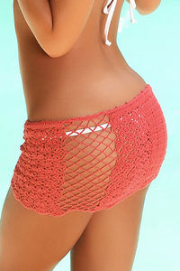 Tequila Sunset Coral  Mini Crochet Beach Skirt Cover Up image