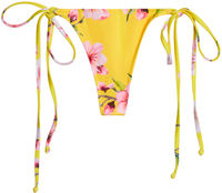 Yellow Cherry Blossom Print G-String Thong Bikini Bottoms image