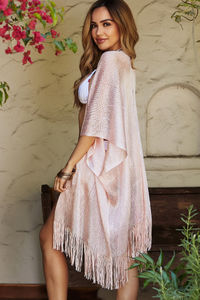 Rosé Pink Fringed Woven Beach Cover Up image