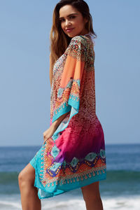 "Agua Fresca" Pink Multi Color Snake Print Beach Cover Up image